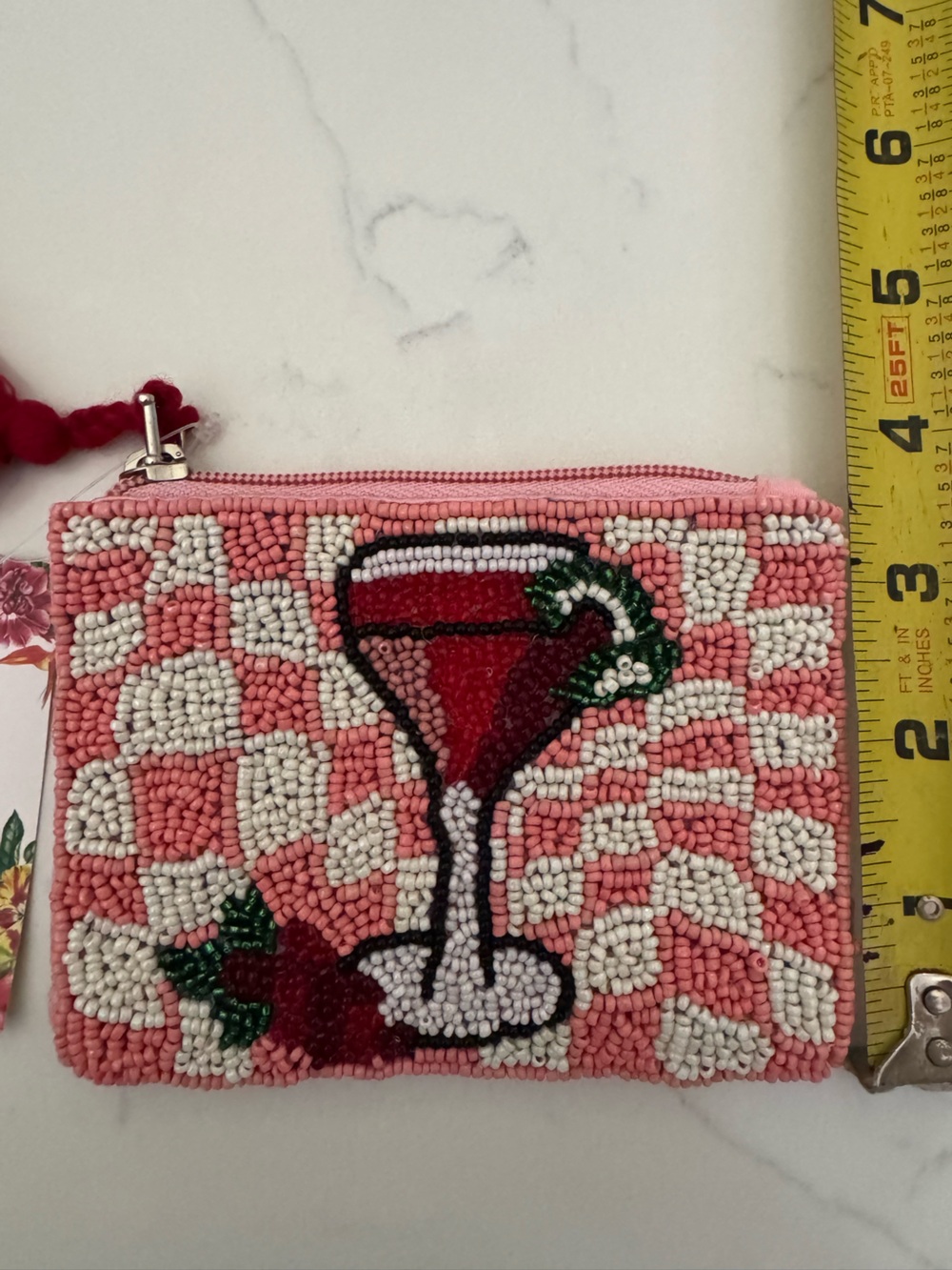Beaded Pink Cocktail Coin Pouch with Tassel Zipper - Picture 6 of 7